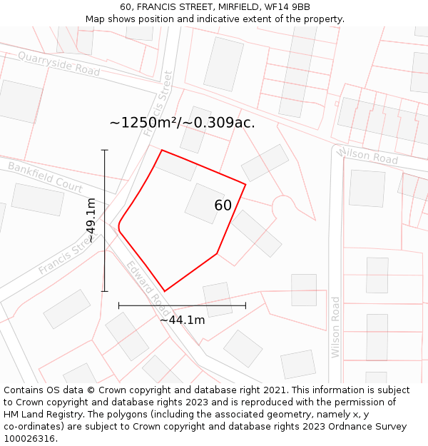 60, FRANCIS STREET, MIRFIELD, WF14 9BB: Plot and title map