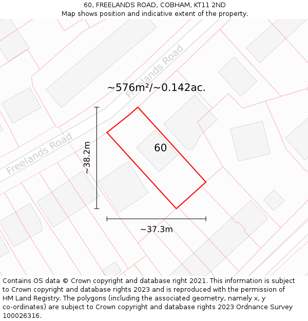 60, FREELANDS ROAD, COBHAM, KT11 2ND: Plot and title map