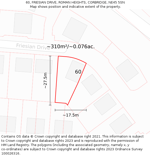 60, FRIESIAN DRIVE, ROMAN HEIGHTS, CORBRIDGE, NE45 5SN: Plot and title map