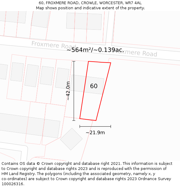 60, FROXMERE ROAD, CROWLE, WORCESTER, WR7 4AL: Plot and title map