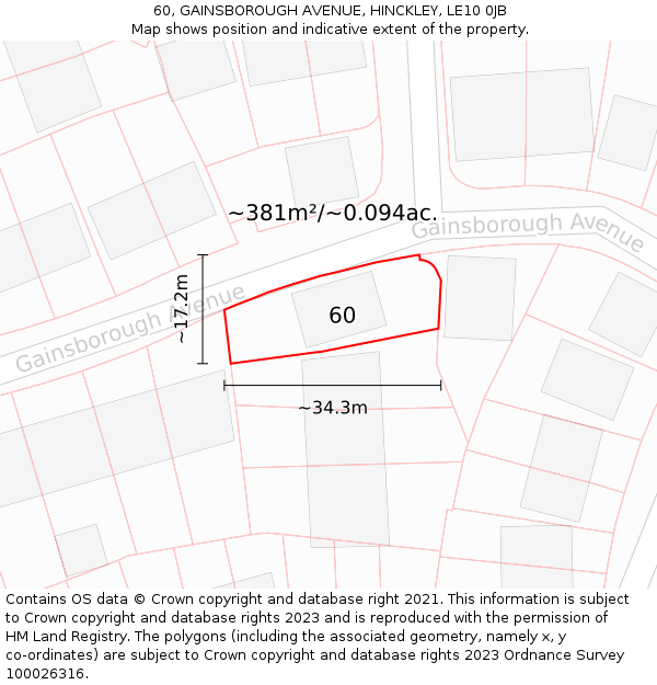 60, GAINSBOROUGH AVENUE, HINCKLEY, LE10 0JB: Plot and title map