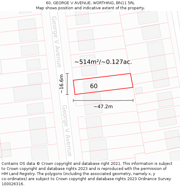 60, GEORGE V AVENUE, WORTHING, BN11 5RL: Plot and title map