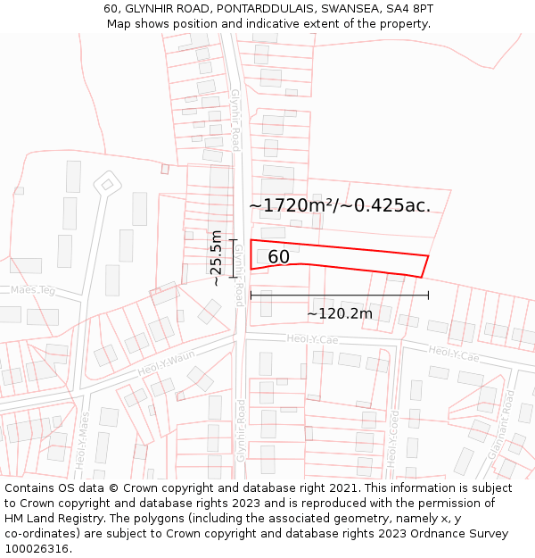 60, GLYNHIR ROAD, PONTARDDULAIS, SWANSEA, SA4 8PT: Plot and title map