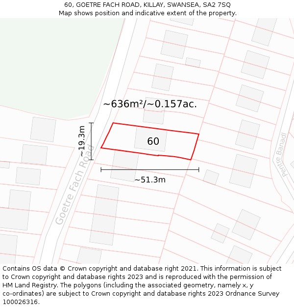 60, GOETRE FACH ROAD, KILLAY, SWANSEA, SA2 7SQ: Plot and title map