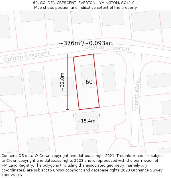 60, GOLDEN CRESCENT, EVERTON, LYMINGTON, SO41 0LL: Plot and title map