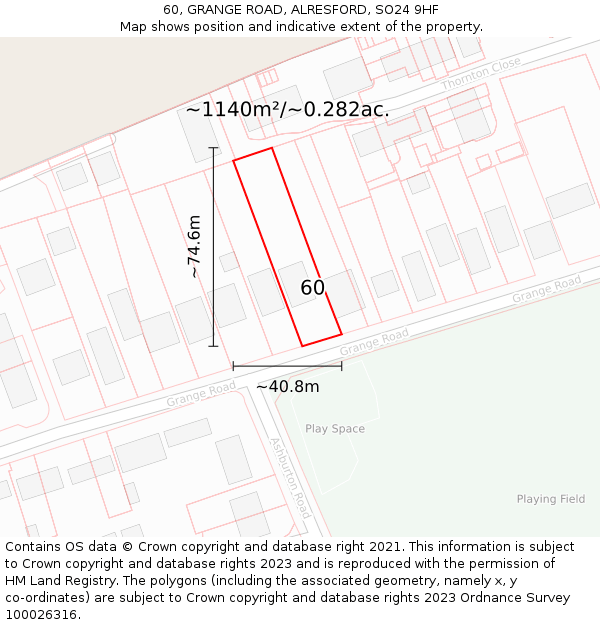 60, GRANGE ROAD, ALRESFORD, SO24 9HF: Plot and title map