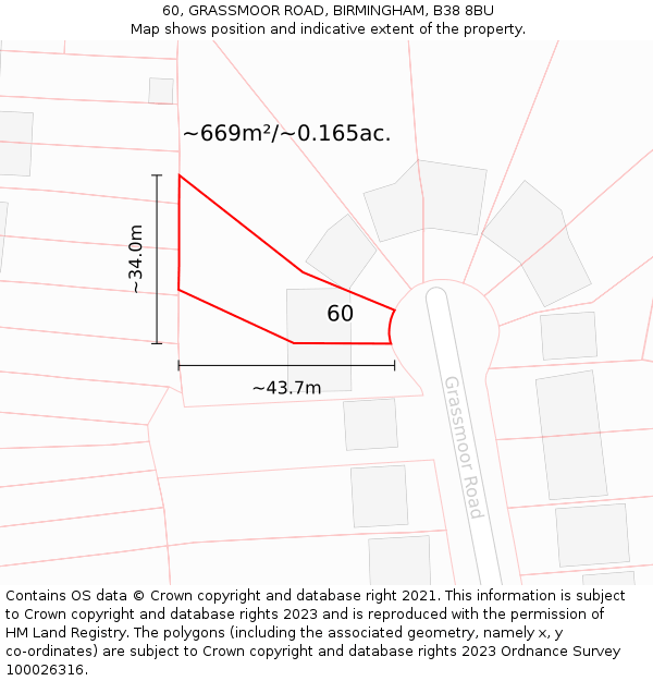 60, GRASSMOOR ROAD, BIRMINGHAM, B38 8BU: Plot and title map