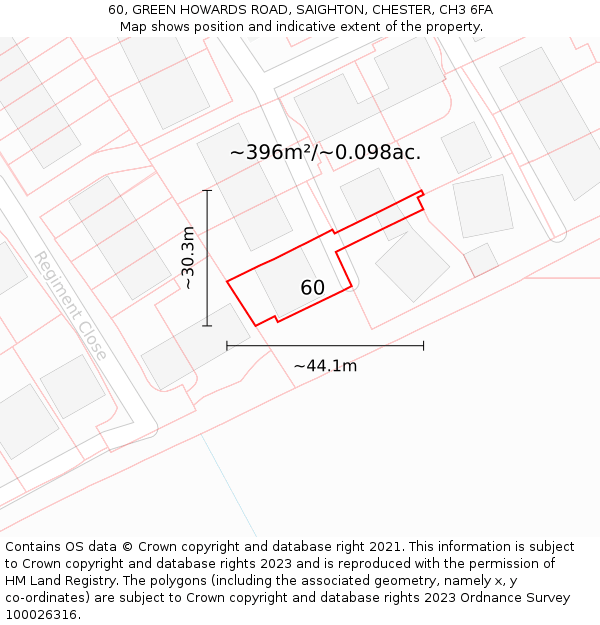 60, GREEN HOWARDS ROAD, SAIGHTON, CHESTER, CH3 6FA: Plot and title map