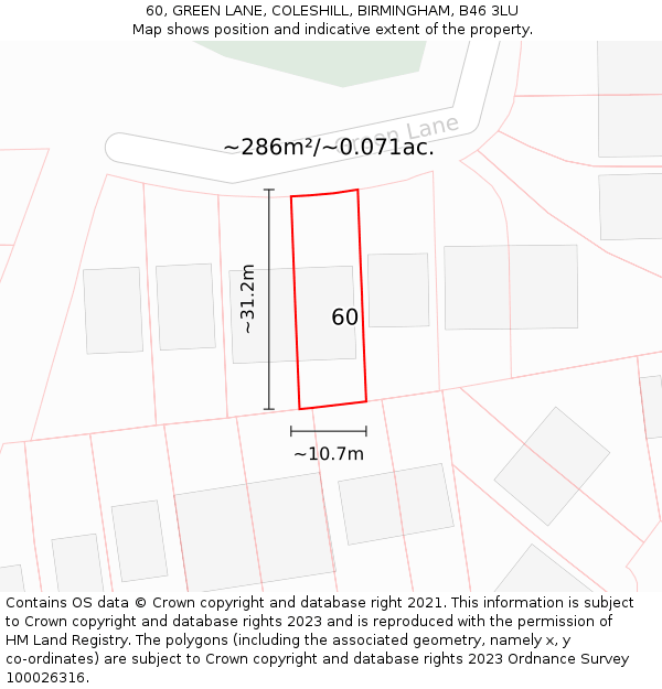 60, GREEN LANE, COLESHILL, BIRMINGHAM, B46 3LU: Plot and title map