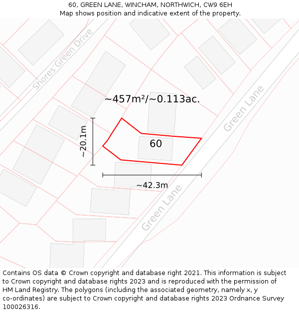 60, GREEN LANE, WINCHAM, NORTHWICH, CW9 6EH: Plot and title map