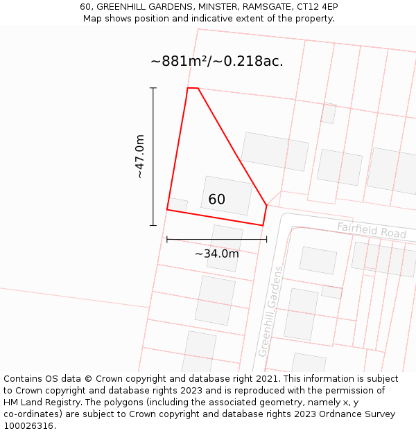 60, GREENHILL GARDENS, MINSTER, RAMSGATE, CT12 4EP: Plot and title map