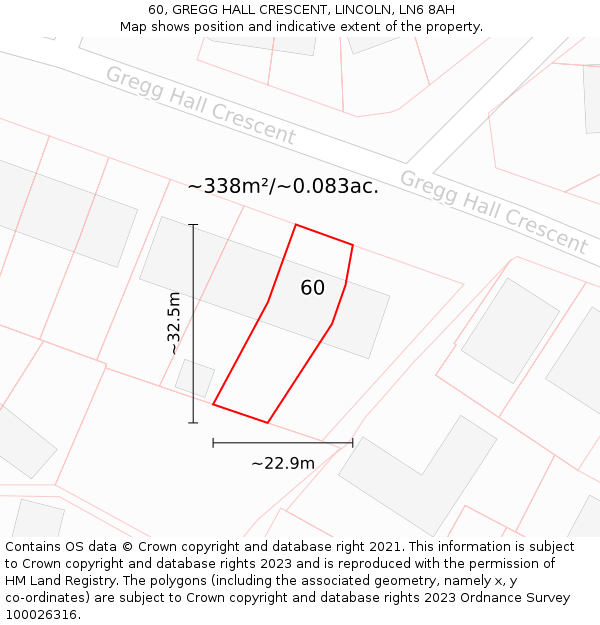 60, GREGG HALL CRESCENT, LINCOLN, LN6 8AH: Plot and title map