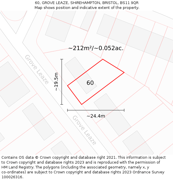 60, GROVE LEAZE, SHIREHAMPTON, BRISTOL, BS11 9QR: Plot and title map