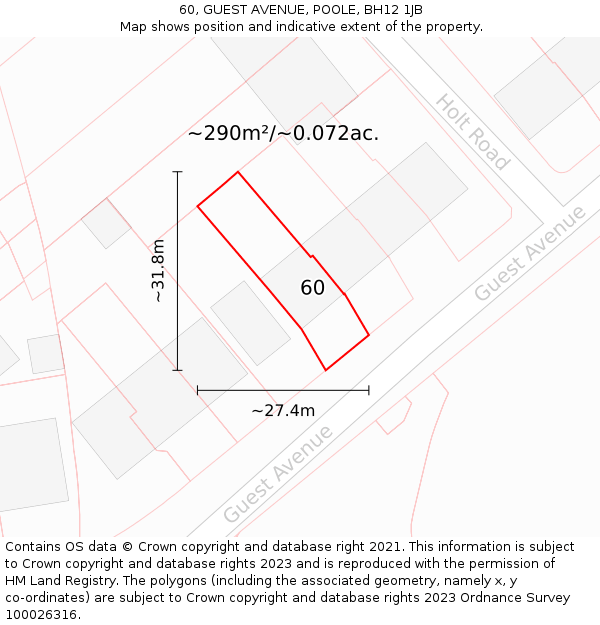 60, GUEST AVENUE, POOLE, BH12 1JB: Plot and title map