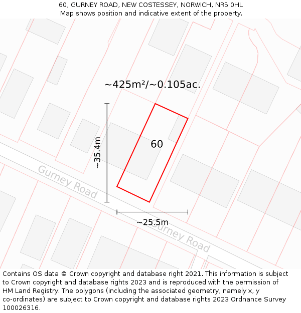 60, GURNEY ROAD, NEW COSTESSEY, NORWICH, NR5 0HL: Plot and title map