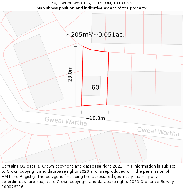 60, GWEAL WARTHA, HELSTON, TR13 0SN: Plot and title map