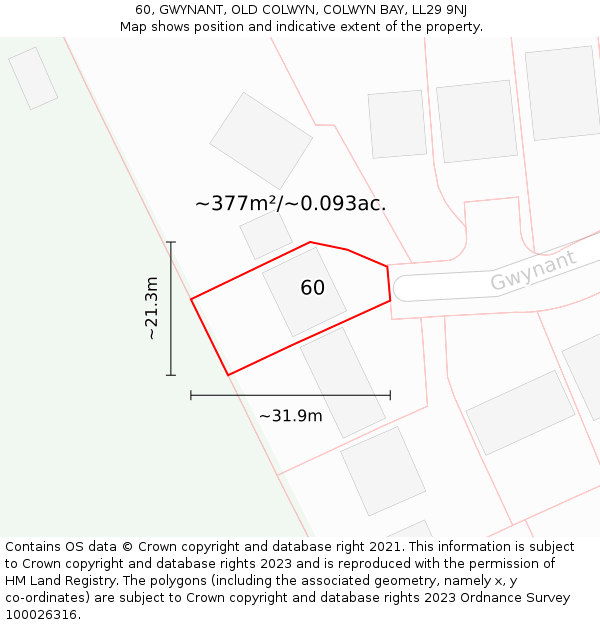 60, GWYNANT, OLD COLWYN, COLWYN BAY, LL29 9NJ: Plot and title map