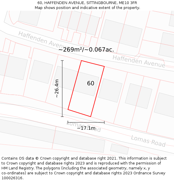 60, HAFFENDEN AVENUE, SITTINGBOURNE, ME10 3FR: Plot and title map