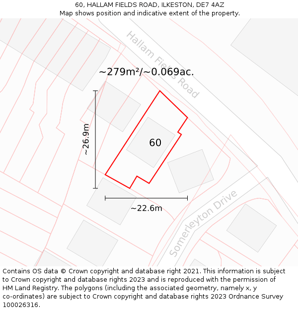 60, HALLAM FIELDS ROAD, ILKESTON, DE7 4AZ: Plot and title map