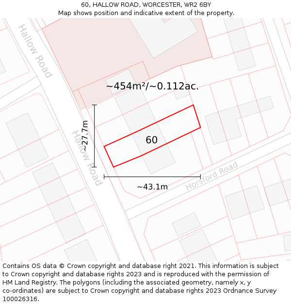 60, HALLOW ROAD, WORCESTER, WR2 6BY: Plot and title map