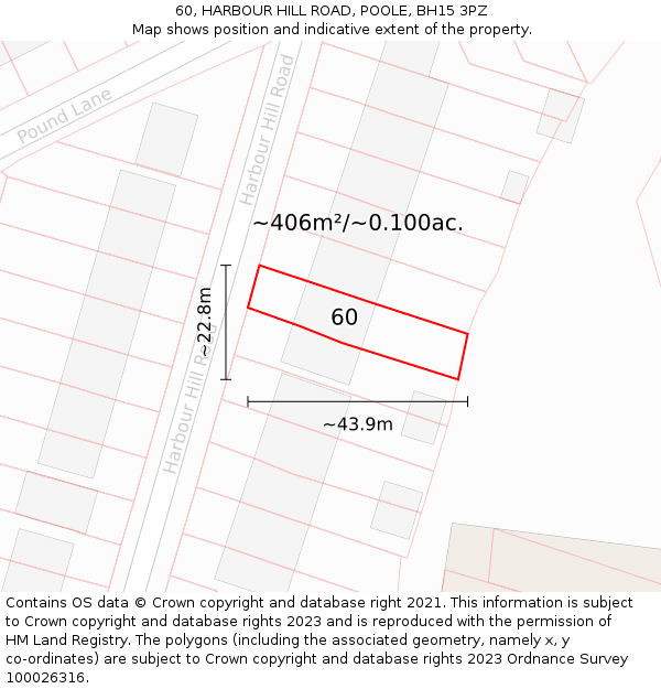 60, HARBOUR HILL ROAD, POOLE, BH15 3PZ: Plot and title map