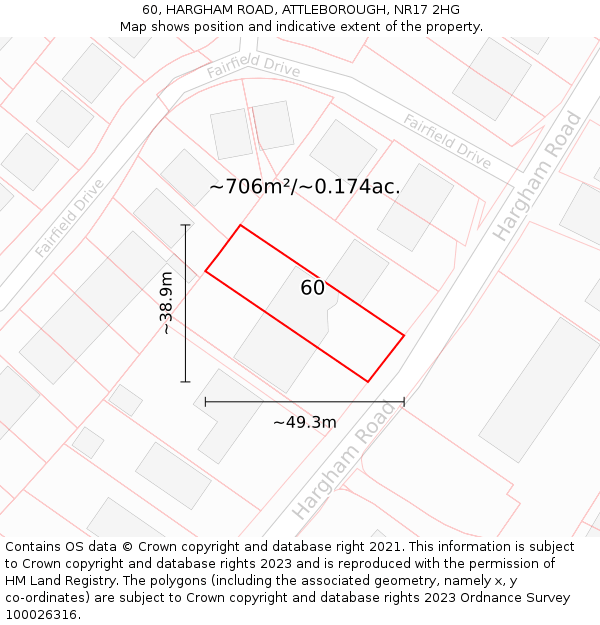60, HARGHAM ROAD, ATTLEBOROUGH, NR17 2HG: Plot and title map