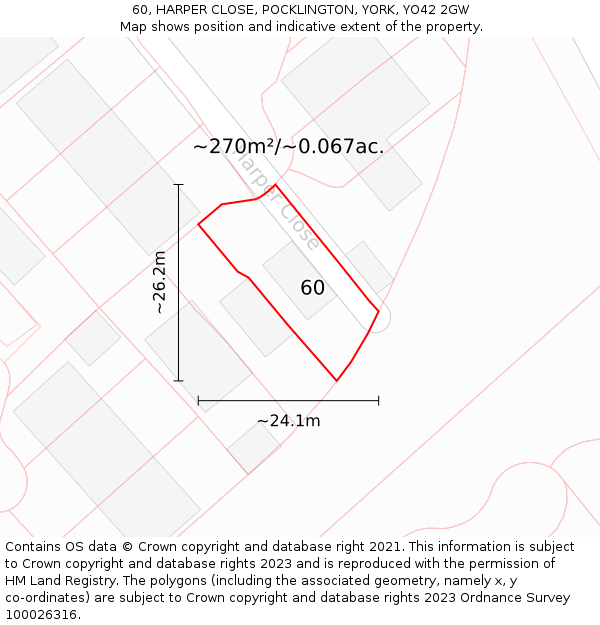 60, HARPER CLOSE, POCKLINGTON, YORK, YO42 2GW: Plot and title map