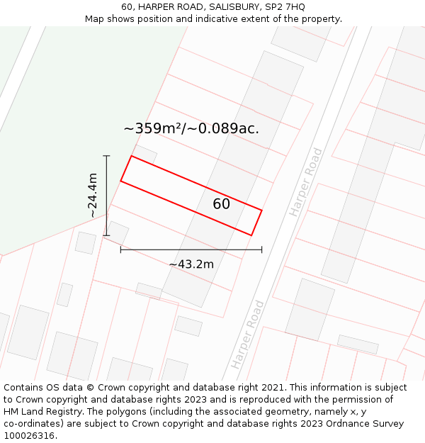 60, HARPER ROAD, SALISBURY, SP2 7HQ: Plot and title map