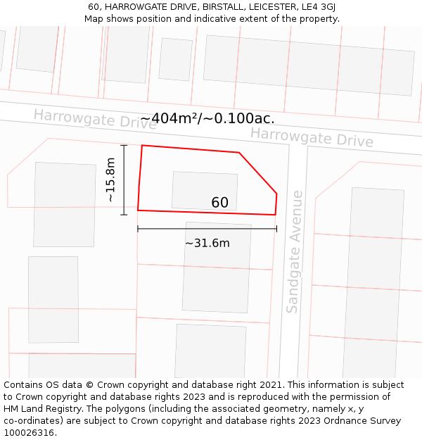 60, HARROWGATE DRIVE, BIRSTALL, LEICESTER, LE4 3GJ: Plot and title map