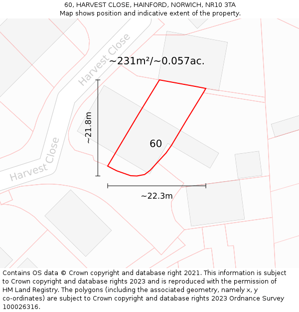 60, HARVEST CLOSE, HAINFORD, NORWICH, NR10 3TA: Plot and title map