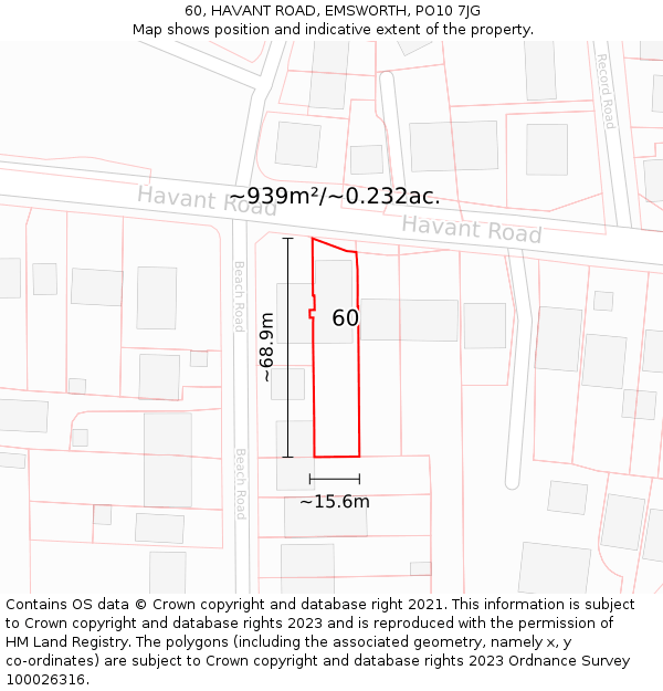 60, HAVANT ROAD, EMSWORTH, PO10 7JG: Plot and title map