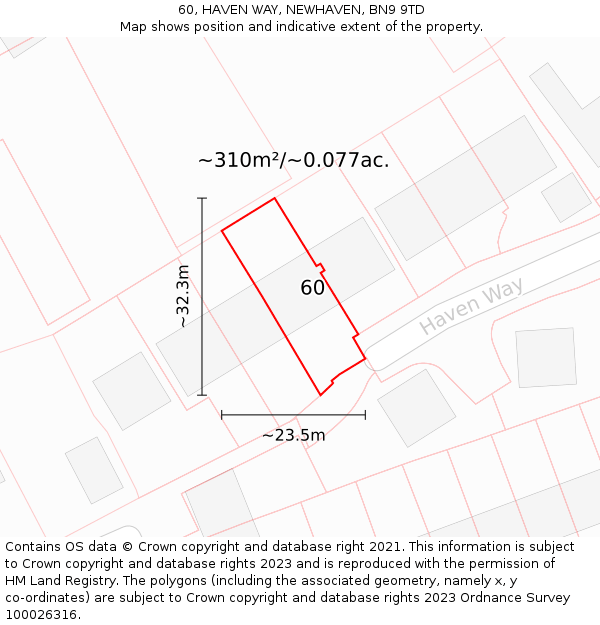 60, HAVEN WAY, NEWHAVEN, BN9 9TD: Plot and title map