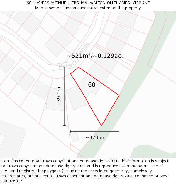 60, HAVERS AVENUE, HERSHAM, WALTON-ON-THAMES, KT12 4NE: Plot and title map