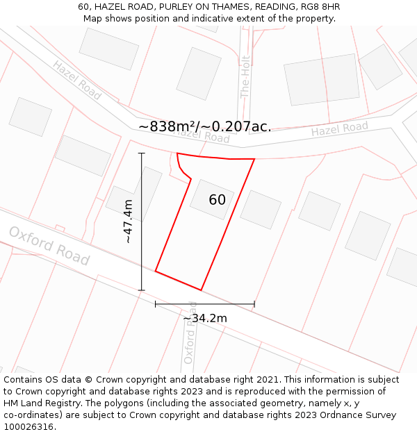 60, HAZEL ROAD, PURLEY ON THAMES, READING, RG8 8HR: Plot and title map