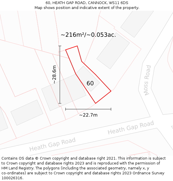 60, HEATH GAP ROAD, CANNOCK, WS11 6DS: Plot and title map