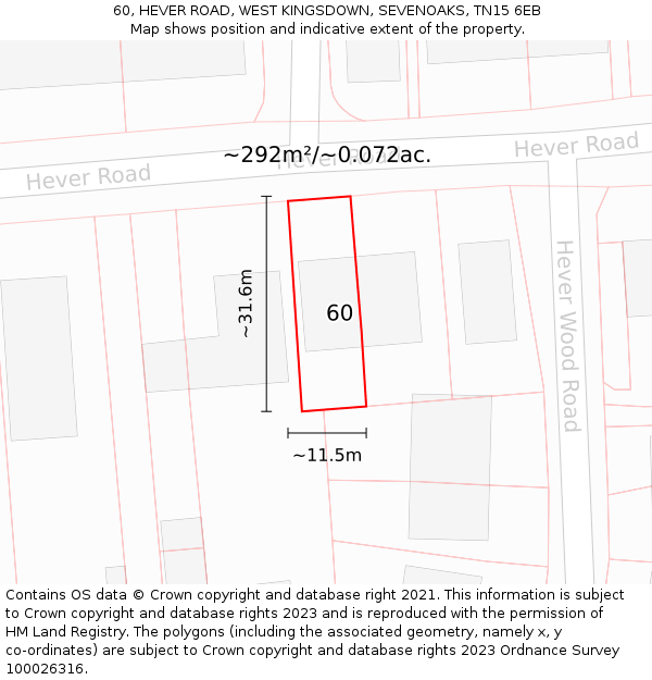 60, HEVER ROAD, WEST KINGSDOWN, SEVENOAKS, TN15 6EB: Plot and title map