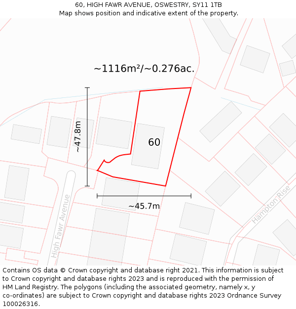 60, HIGH FAWR AVENUE, OSWESTRY, SY11 1TB: Plot and title map