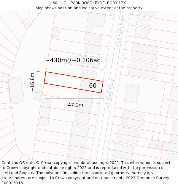 60, HIGH PARK ROAD, RYDE, PO33 1BX: Plot and title map