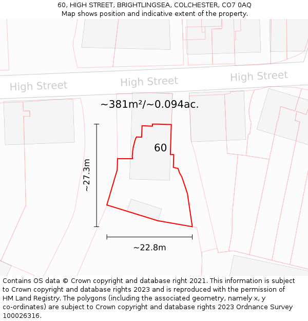 60, HIGH STREET, BRIGHTLINGSEA, COLCHESTER, CO7 0AQ: Plot and title map