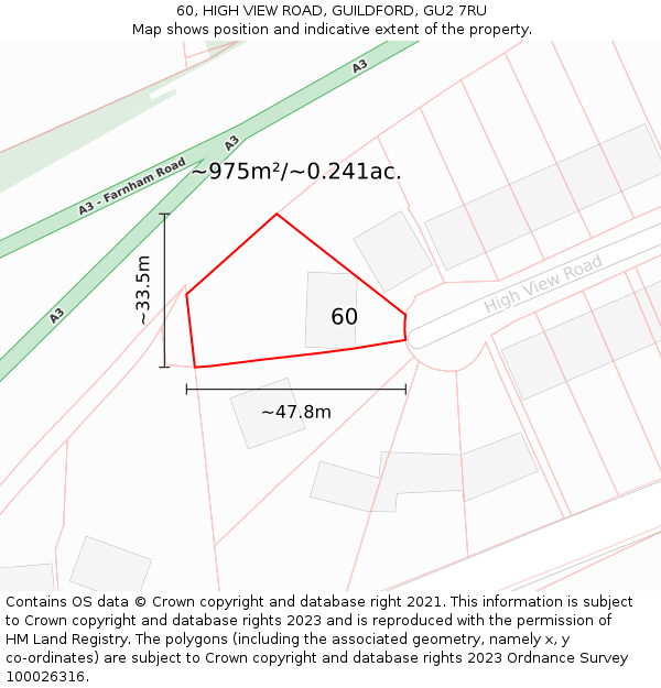 60, HIGH VIEW ROAD, GUILDFORD, GU2 7RU: Plot and title map