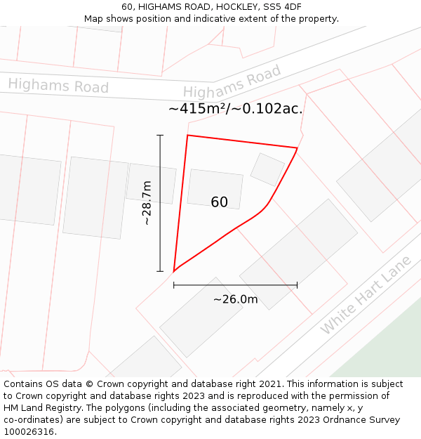 60, HIGHAMS ROAD, HOCKLEY, SS5 4DF: Plot and title map