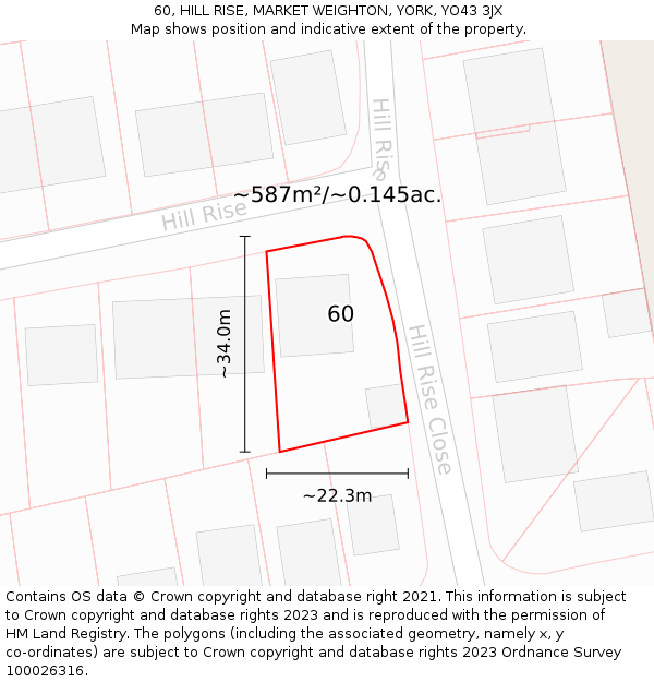 60, HILL RISE, MARKET WEIGHTON, YORK, YO43 3JX: Plot and title map