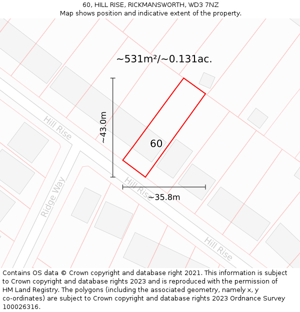 60, HILL RISE, RICKMANSWORTH, WD3 7NZ: Plot and title map