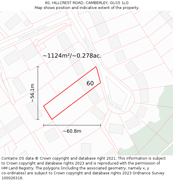 60, HILLCREST ROAD, CAMBERLEY, GU15 1LG: Plot and title map