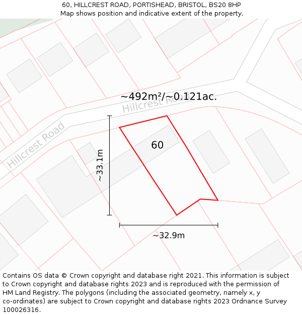 60, HILLCREST ROAD, PORTISHEAD, BRISTOL, BS20 8HP: Plot and title map