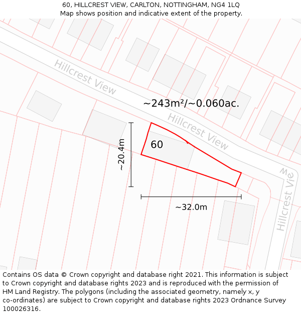 60, HILLCREST VIEW, CARLTON, NOTTINGHAM, NG4 1LQ: Plot and title map