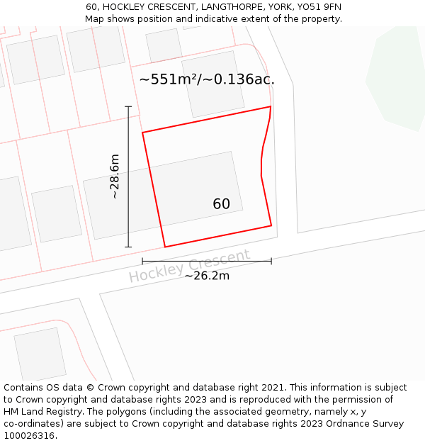 60, HOCKLEY CRESCENT, LANGTHORPE, YORK, YO51 9FN: Plot and title map