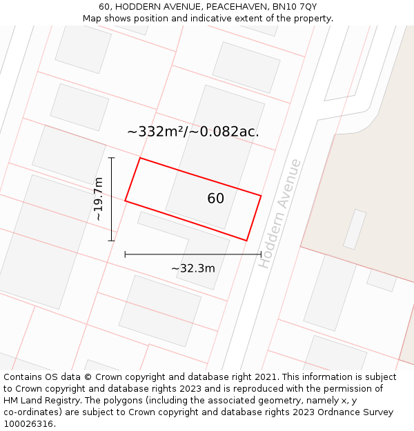 60, HODDERN AVENUE, PEACEHAVEN, BN10 7QY: Plot and title map