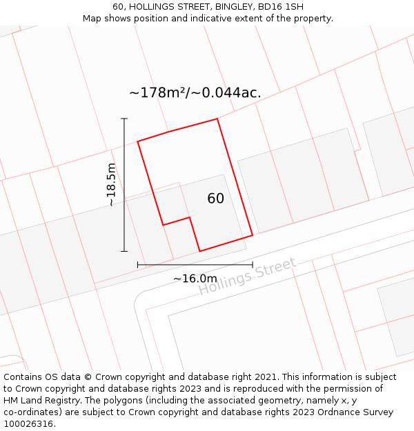 60, HOLLINGS STREET, BINGLEY, BD16 1SH: Plot and title map