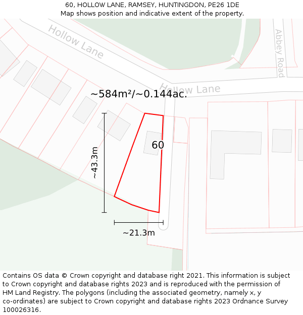 60, HOLLOW LANE, RAMSEY, HUNTINGDON, PE26 1DE: Plot and title map